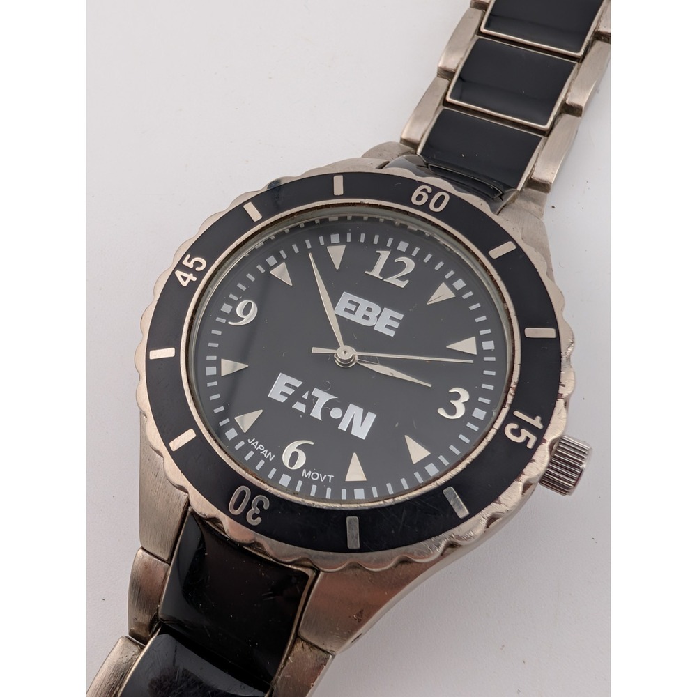 Eaton Watch‎ Men 38mm Case Black & Silver 8" Band- New Battery